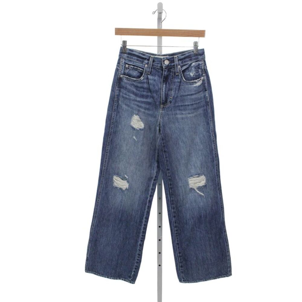 Amo Womens Wide Leg Blue Button Fly Cotton Jeans 31in Inseam Mid Rise Size 25
